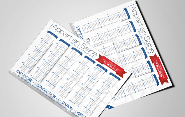 Création et gestion de l'impression pour la réalisation des calendriers 2015 de l'Agence Immobilière Appart En Seine