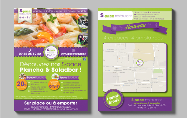 Création des flyers pour le restaurant S-Pace Restaurant de dunkerque