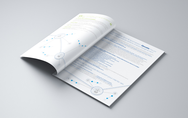 Création & réalisation d'une brochure pour Opcalia client de l'agence More and Less
